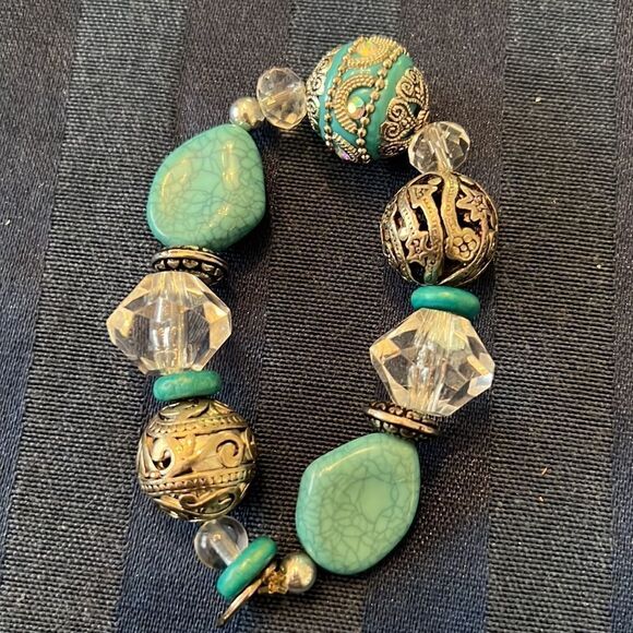NWT Angelas Designs handmade Turquoise silver crystal & clear beaded bracelets - Picture 10 of 10